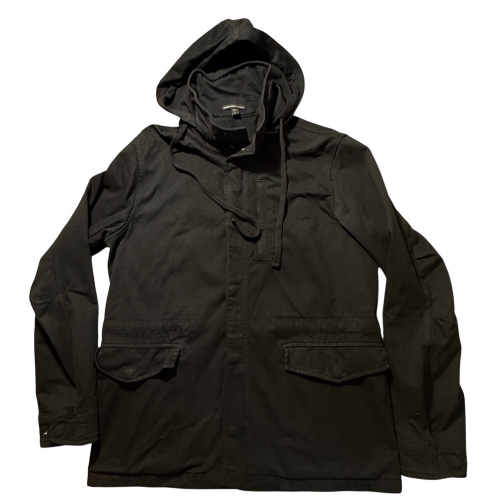 James Perse Womens Black 100% Cotton Hooded Field Jacke Coat Size 1 SKU